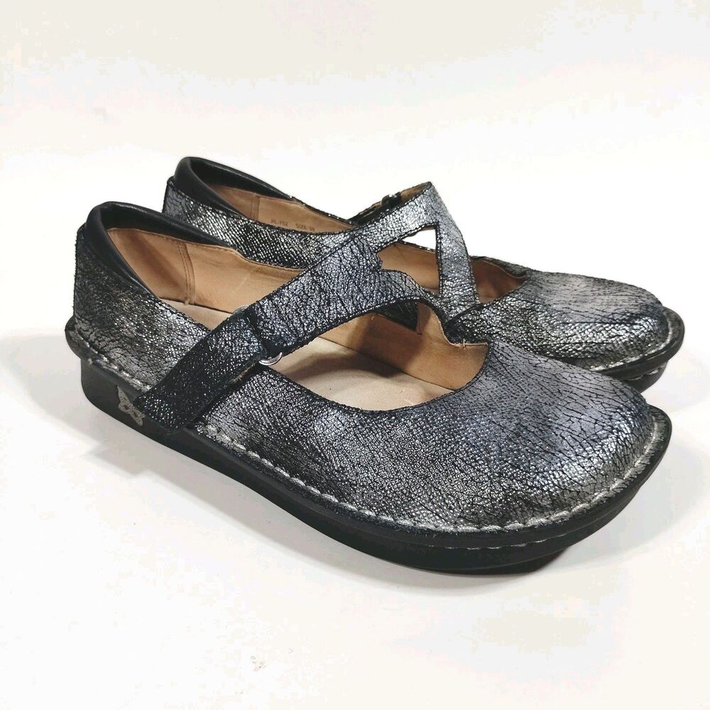 Alegria Womens Size 39 US 8.5-9 Onyx Crackle Jill Metallic Mary Jane JIL-752
